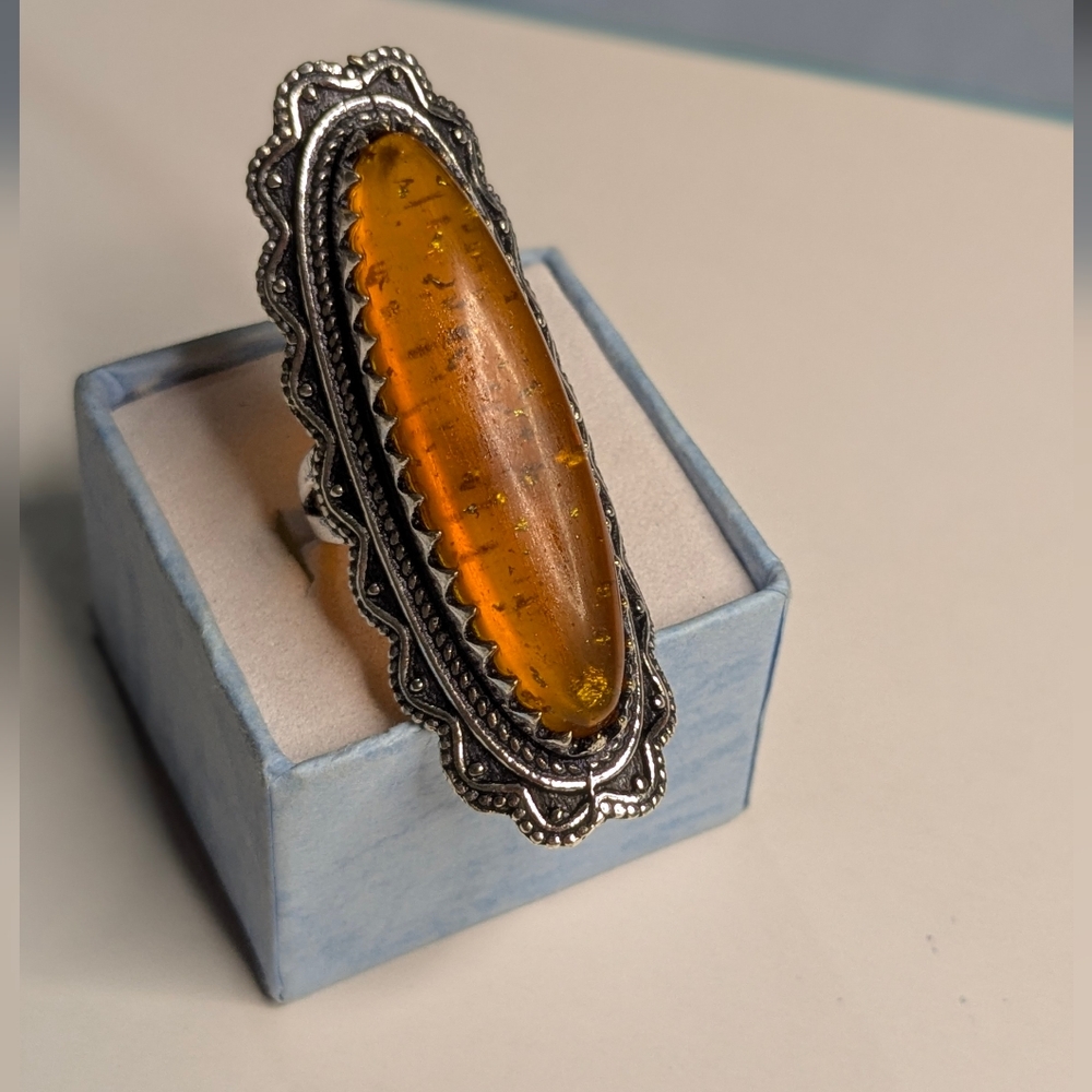 Handcrafted Ladies Golden Amber Full Finger Ring (6.25) - Picture 12 of 13